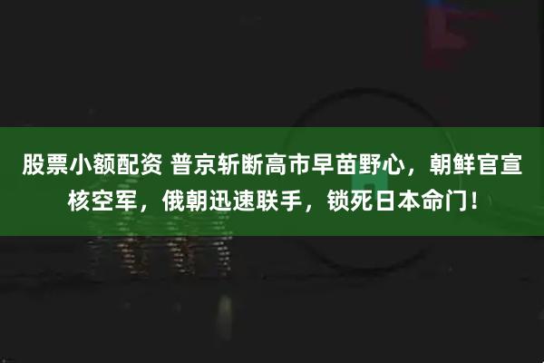 股票小额配资 普京斩断高市早苗野心，朝鲜官宣核空军，俄朝迅速联手，锁死日本命门！